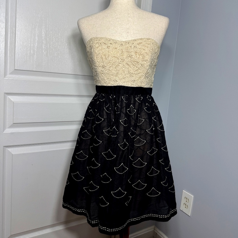 Anthropolgie Meadow Rue Battenburg & Organdy Strapless Mini Dress - Sz 6